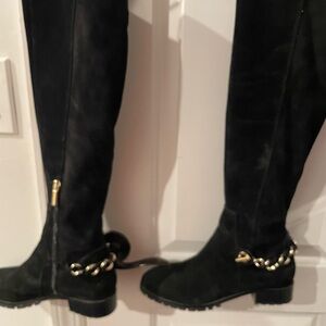 Karl Lagerfeld Black Over the Knee Boots with Gold Accent